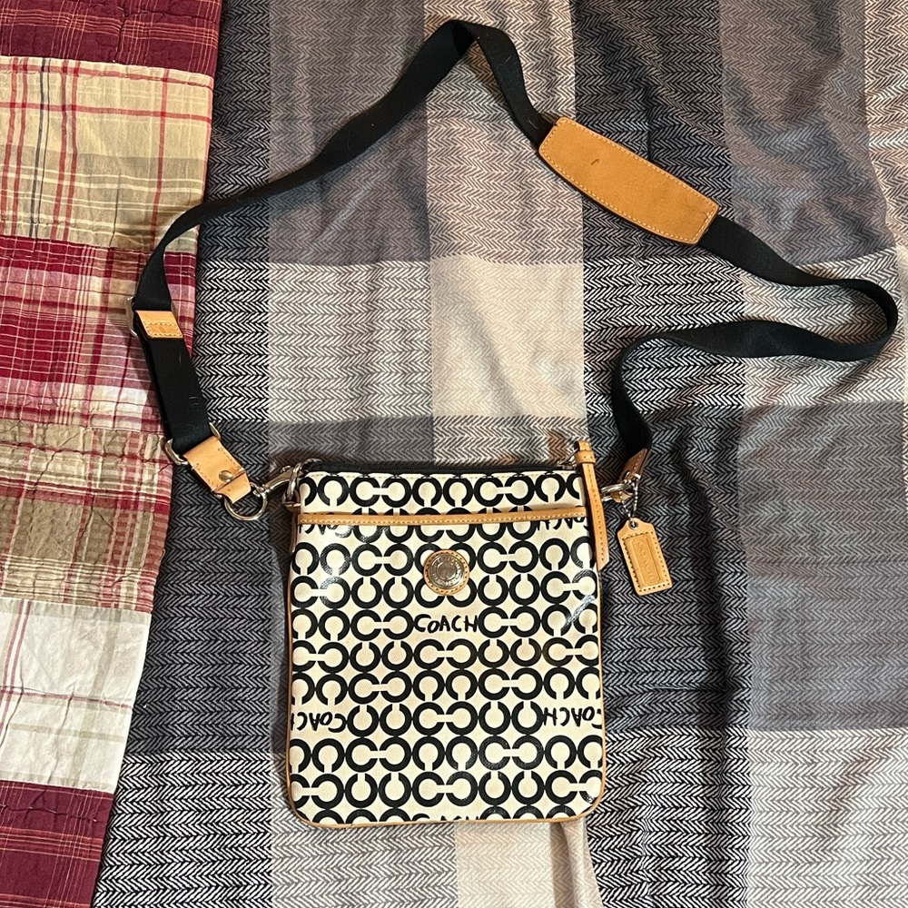 Coach Black and Cream Signature Crossbody Bag